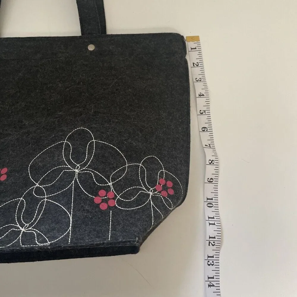 VGUC Felted Grey Handbag, Flower‎ Motif, Double strap Handle